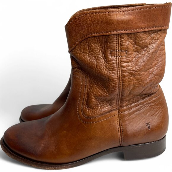 Frye Cara Leather Roper Cognac Brown Ankle Boots Western Women's 9 B - Picture 11 of 16